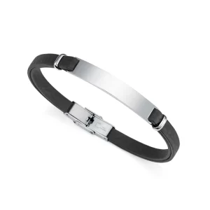 PULSERA ECO DE ACERO RECICLADO CON CORREA VEGANA NEGRA Ref: 75343P01010