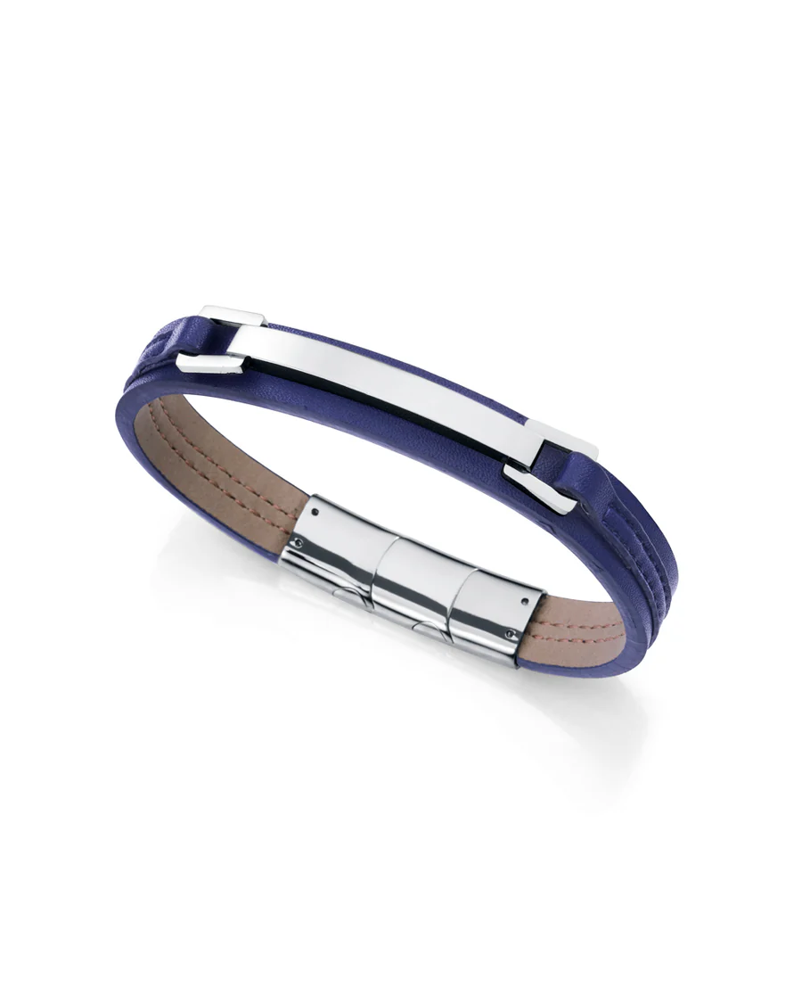 Pulsera de hombre de acero y piel azul Ref: 75378P01013