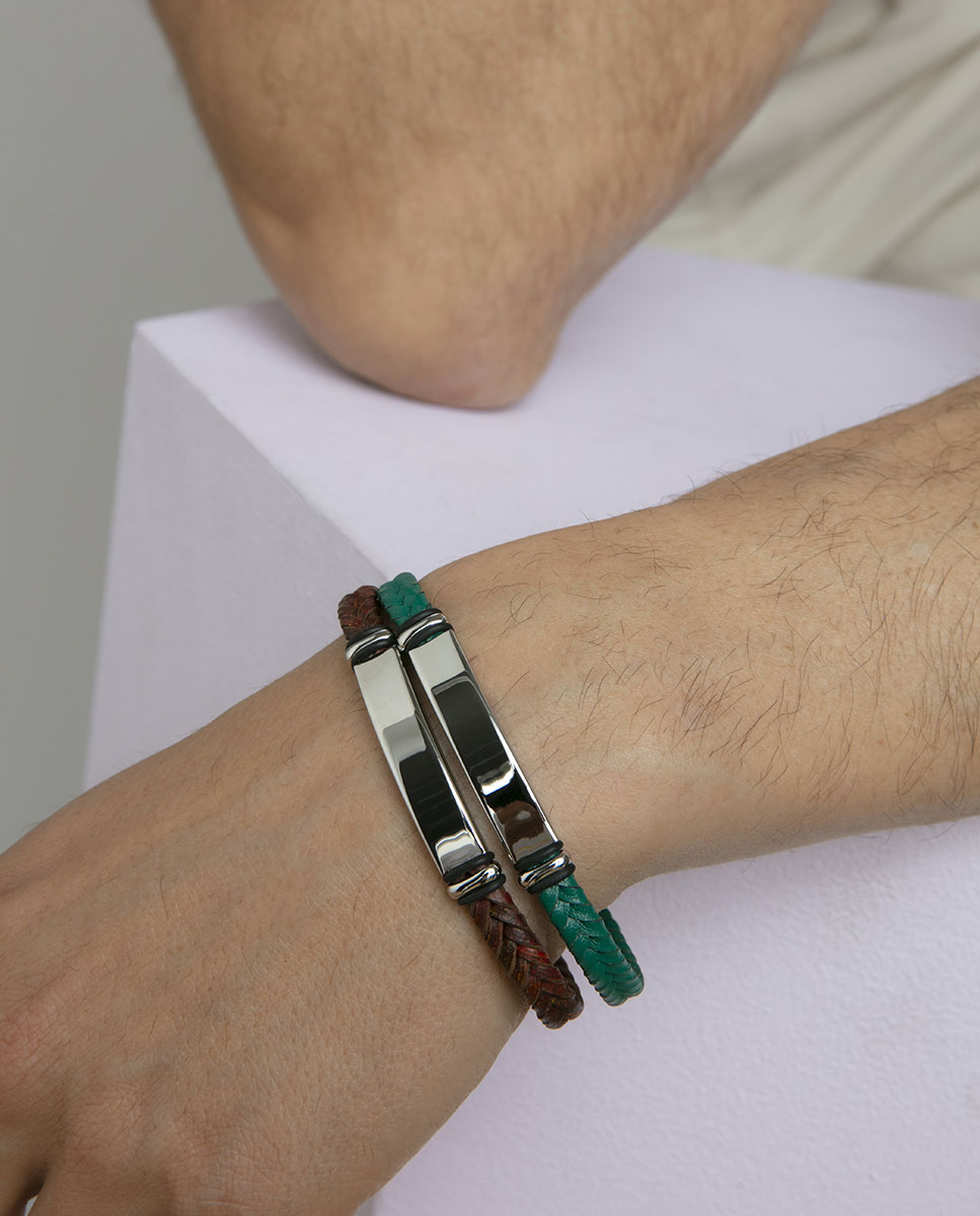 Pulsera de hombre de acero y piel verde REF. 15180P01016 - Imagen 2